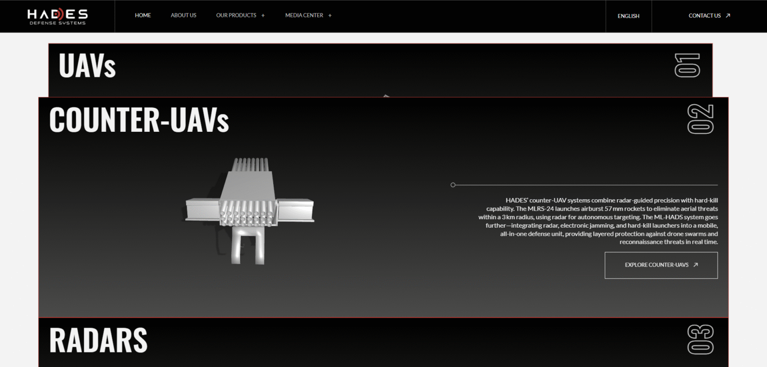 Website design and SEO for HADES Defense Systems, leader in integrated counter-drone and air defense solutions