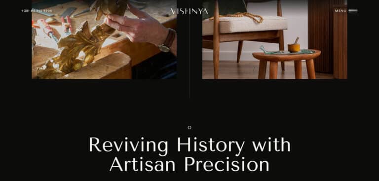 Vishnya Home Elementor website by Brave Cat Digital, featuring elegant vintage restoration design and award-winning user experience